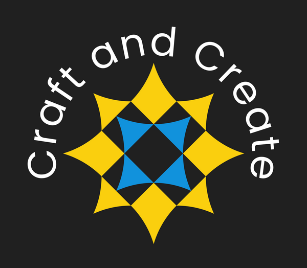craft and create logo with yellow and blue shapes